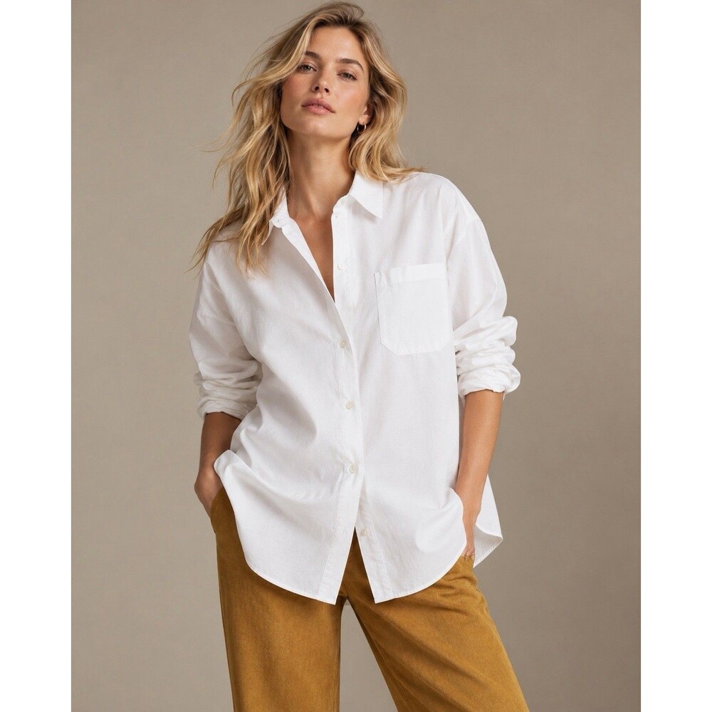Sezane Max Cotton Button Down Shirt Casual White Womens 34 XS Oversized French